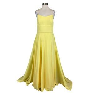 Avery G Chiffon Backless A-Line Evening Gown Yellow Size 8 Long Formal Dress